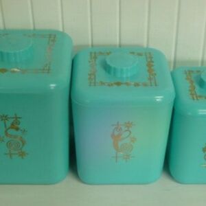 Elegant Turquoise Canister Set with Gold Details